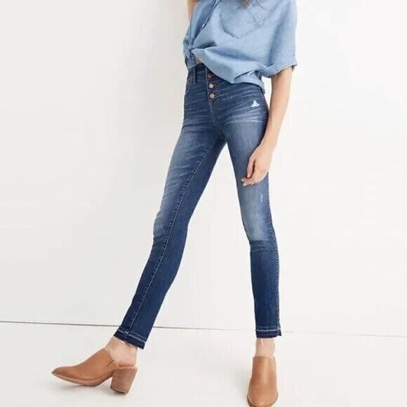 Madewell 10" High Rise Skinny Jeans Drop Hem Edition Womens‎ 25 Button Fly Raw - Picture 1 of 16
